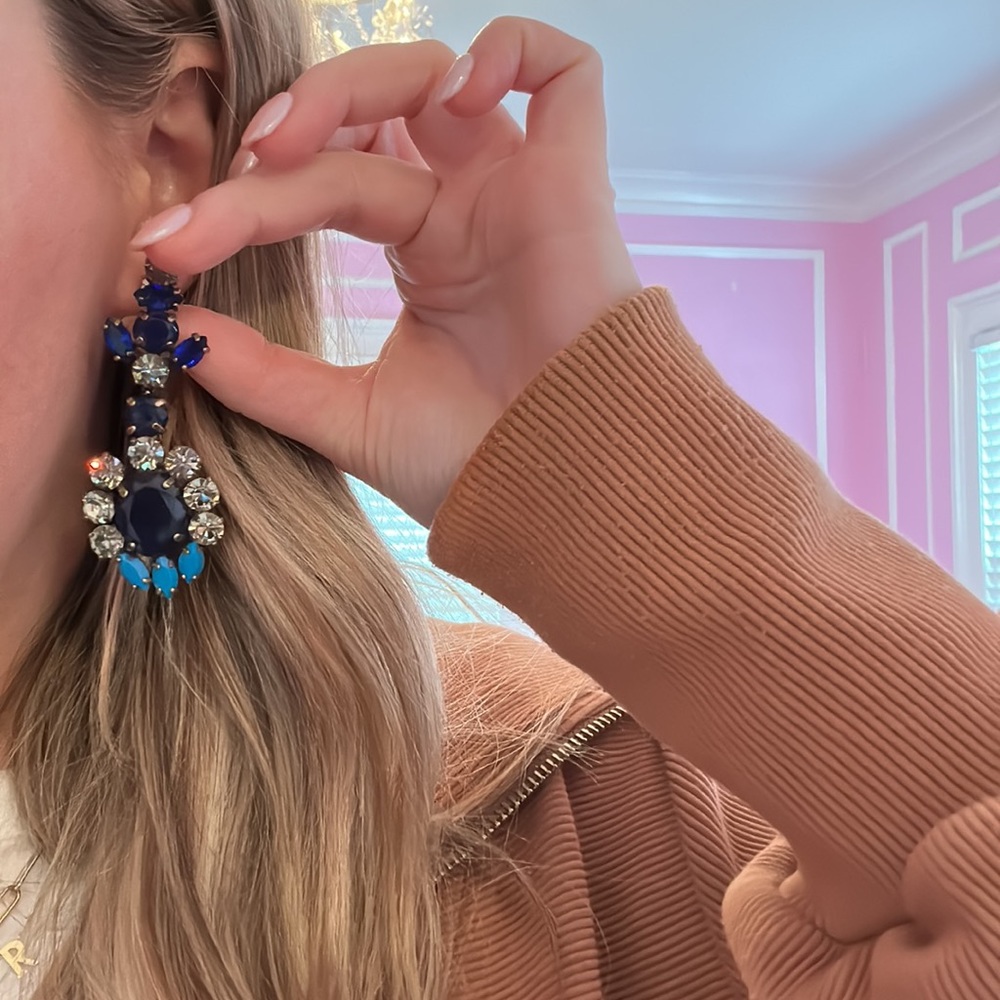J.Crew blue and diamond statement earrings